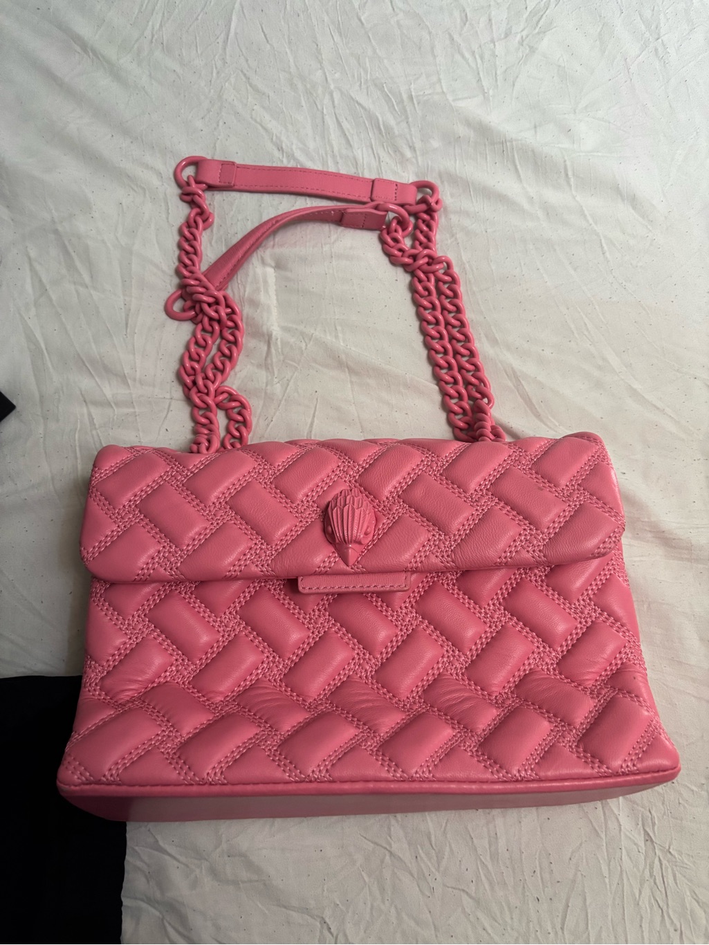 Kurt Geiger Coral Pink Quilted Shoulder Bag With Chain Strap